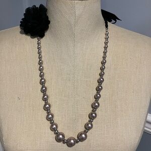 Elegant beaded Necklace with Black ribbon Flower Accent